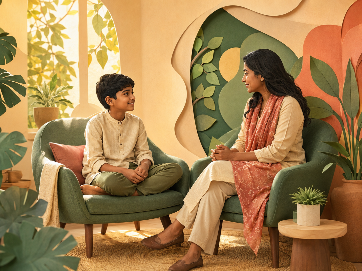 A child sharing a calm, supportive moment with a trusted adult